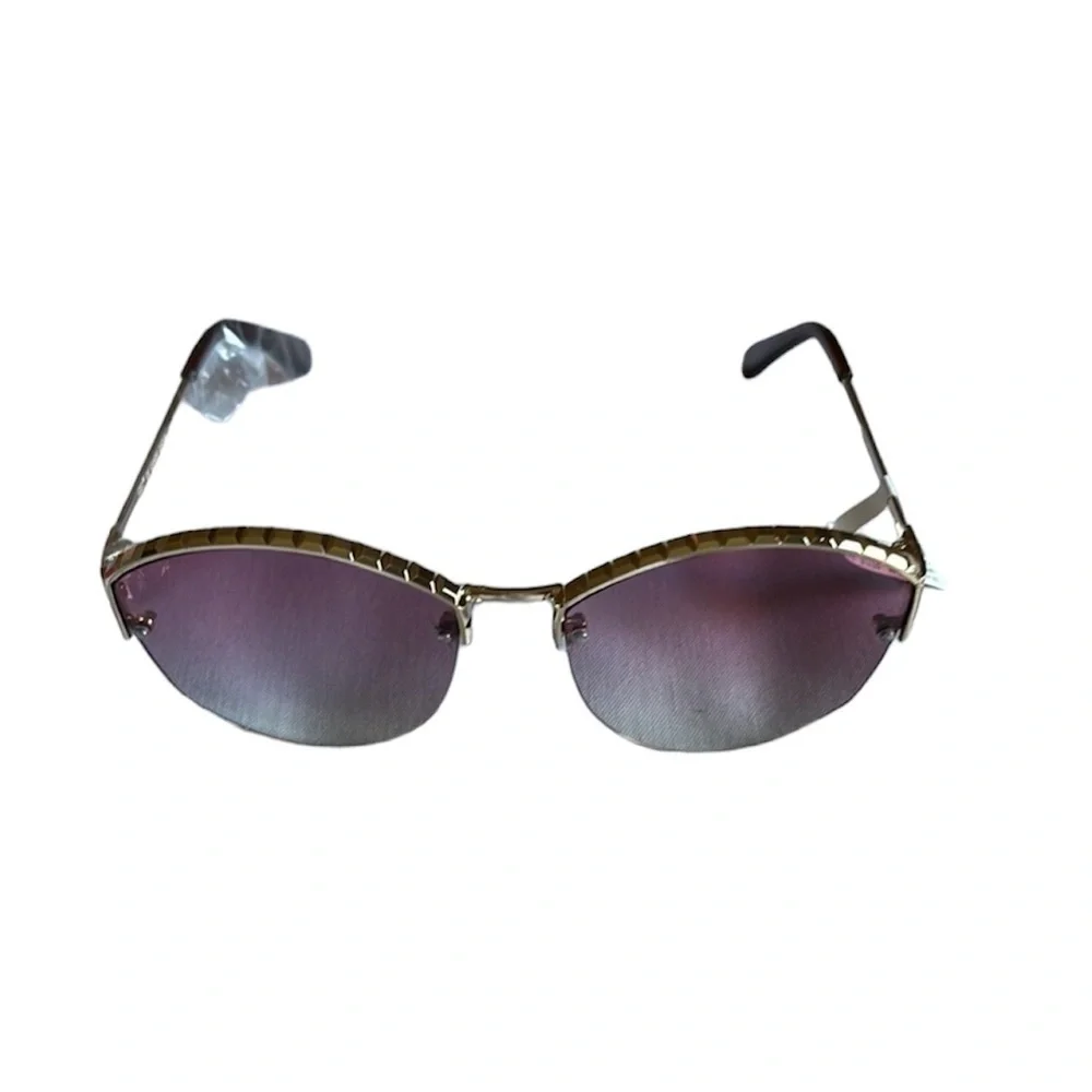Oversized Round Sunglasses Gold Tone Frame Purple Gradient Lenses Polarized